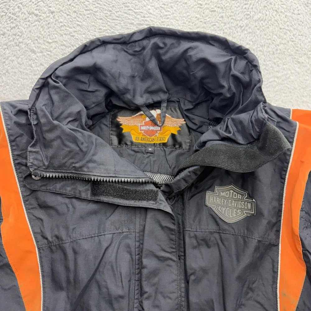 Harley-Davidson Mens Black Orange Ripstop Nylon Moto Jacket An American Legend M